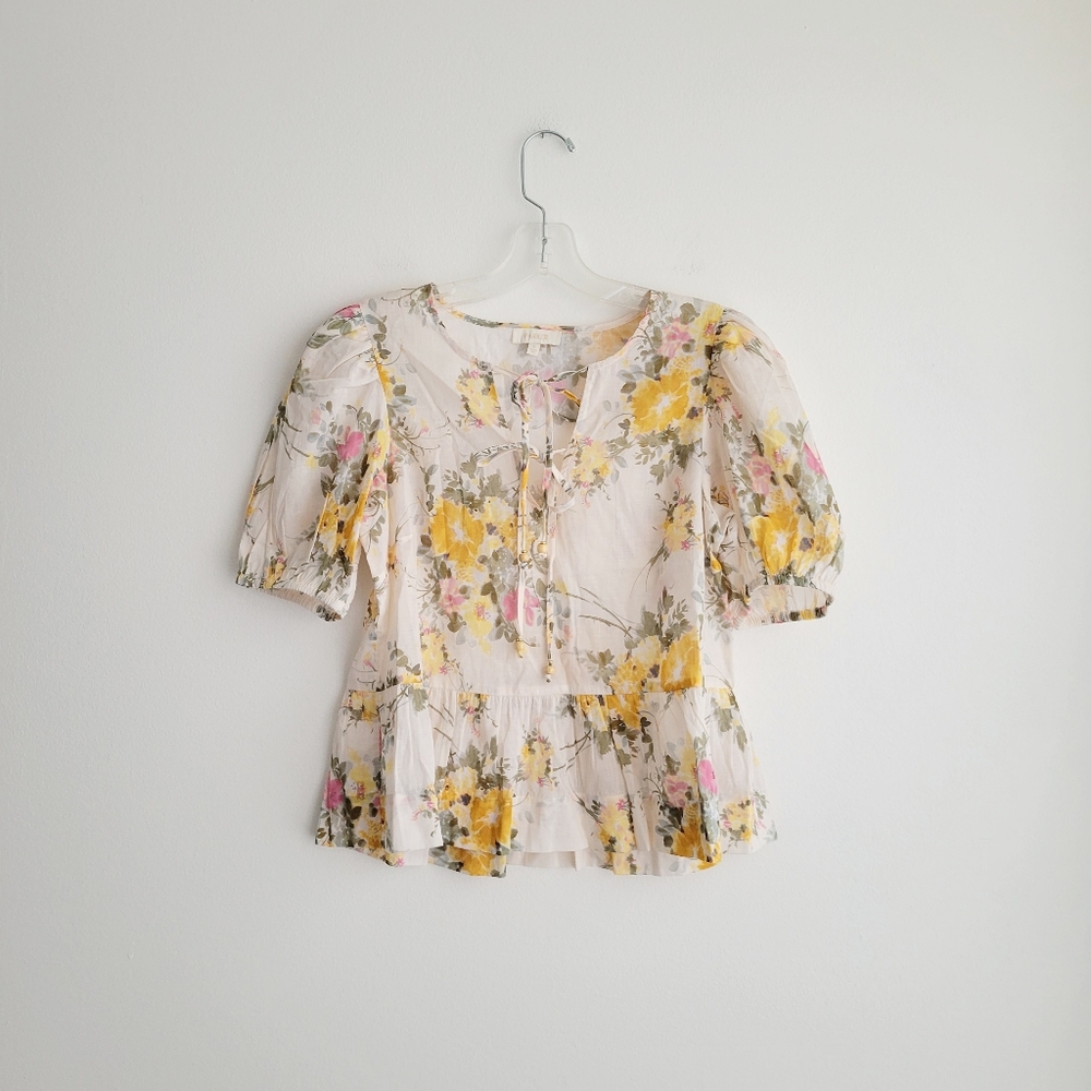 NWOT Parker The Alina Cotton Yellow Floral Peplum Summer Top